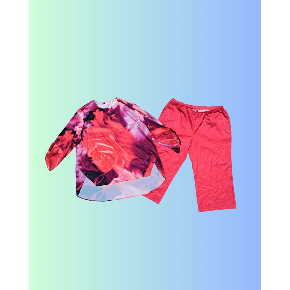 Us Size 4X 2 Piece Pink Floral Tunic Top & Matching Pants Set Women (Asian 6X)